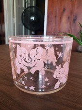 Vintage MCM Hazel Atlas Pink Dancing Elephants Glass Ice Bucket