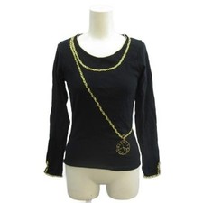Anna Sui Long Sleeve Crew Neck TShirt Chain Compass Embroidery M Black