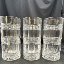 Ralph Lauren Cut Glass Highball Glasses Set of 3 Clear Straight Etched