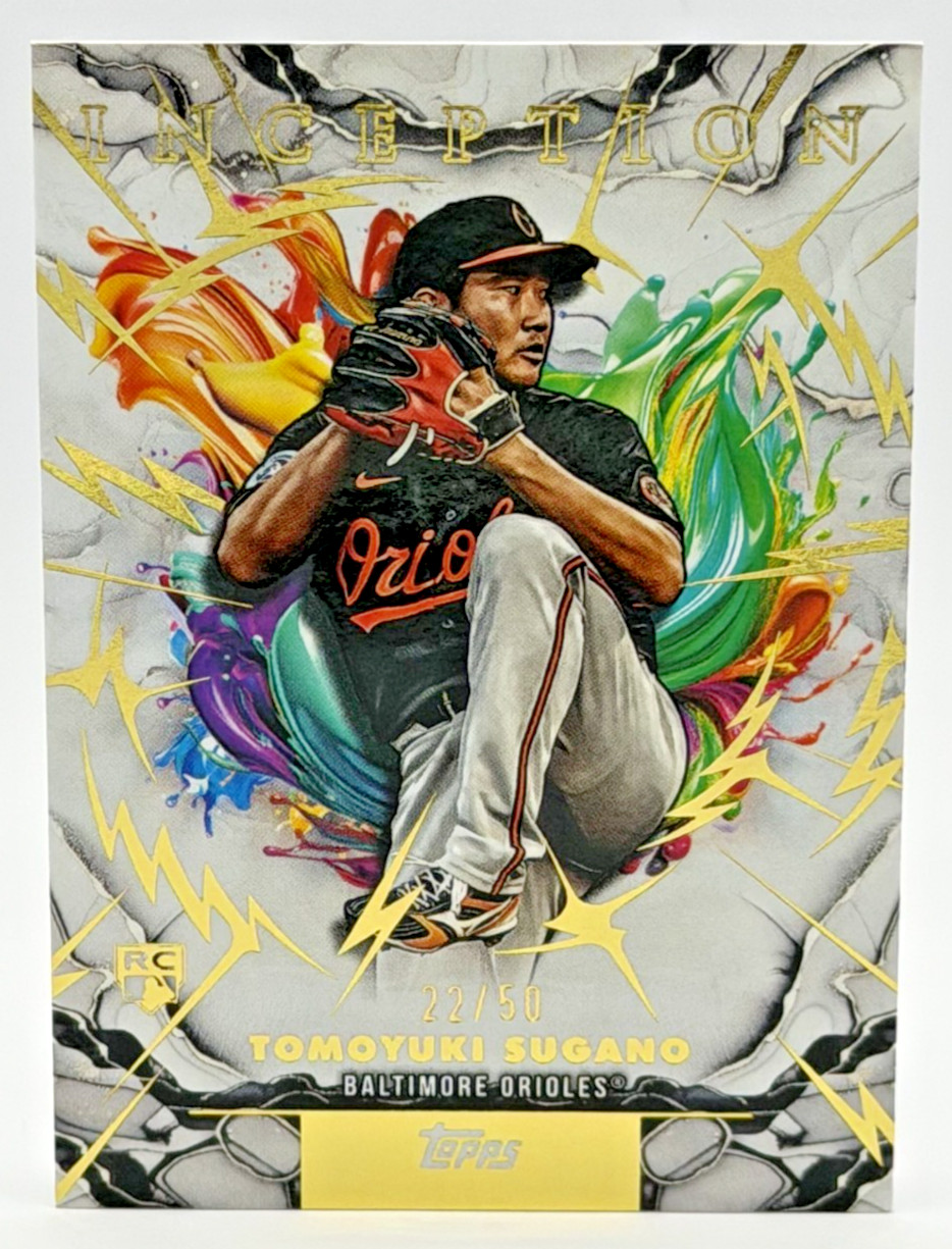 2025 Topps Inception Tomoyuki Sugano #97 Gold Electricity 22/50 RC Orioles