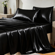 Cozylux Satin Sheets Queen Size Bed Set - 4 Piece Silky Queen Sheet Set, Luxury