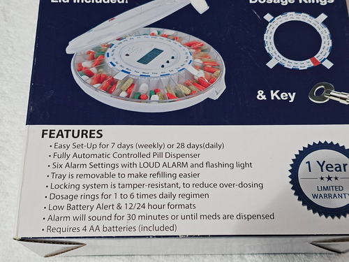 Med-e-lert Automatic Pill Dispenser 28 Day 7 Day 4 Times Needs KEY - Works Great - Picture 7 of 10