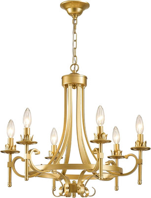 Elegant 6-Light Gold Candle Chandelier for Dining Room, Living Room & Kitchen