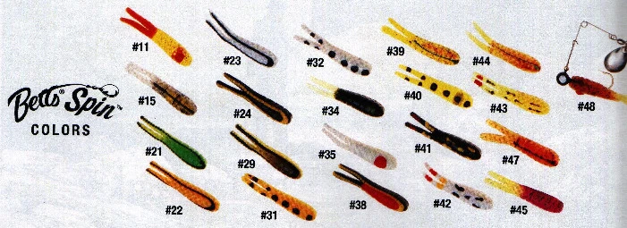 Tarjeta de 12 Betts 023ST-24N 1/8 OZ Betts Spin 2" cola dividida Bk rayas amarillas Foto 2 de 2