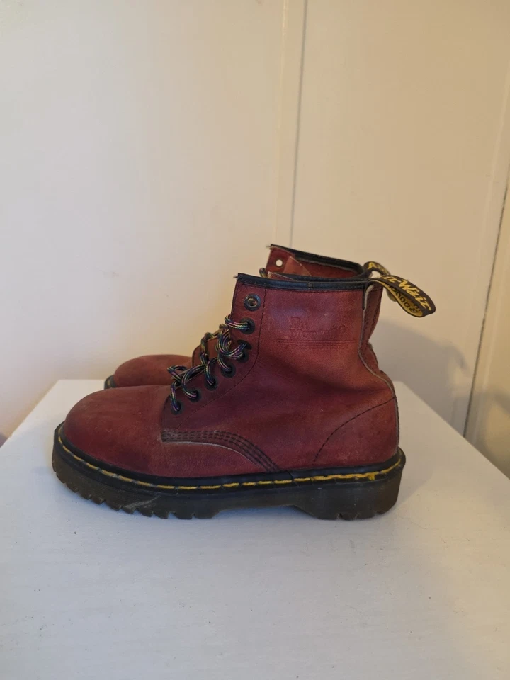Dr. Martens Burgundy Red Lace Up Boots Canvas Shoes Size 10 High Top - Image 3 of 4