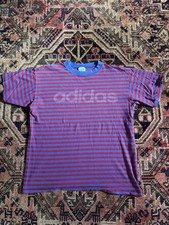 Vintage 90s Adidas Striped T-Shirt - Red/Blue S/M Measurements Included