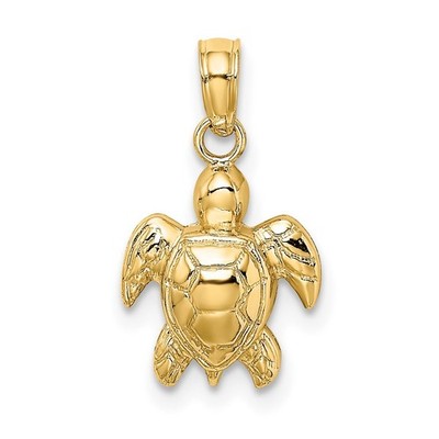 14k Yellow Gold 2-D Textured Mini Sea Turtle Pendant