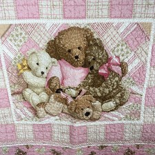 Teddy Bear Handmade Baby Quilt Crib Blanket 38 x43 Patchwork Pink White Nursery