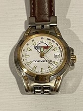 Vintage Corvette Watch Needs Battery Leather Band With Tin Good Used Condition