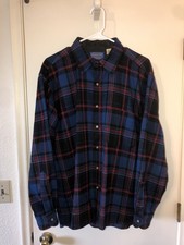 Vintage Pendleton Wool Flannel Shirt 100 Wool Blue Plaid Men s Size Large Lodge
