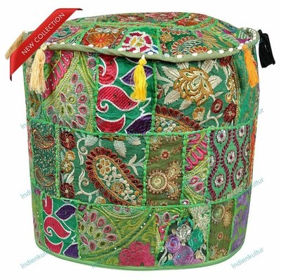 Bohemian Floral Pouf Cover Living Room Ottoman Decor Indian Pouffe Foot Stool