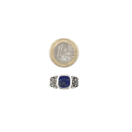 925 Silber Siegelring blauer Lapislazuli Herren Schmuck Band Ring 18.4mm / 58 - Picture 11 of 14