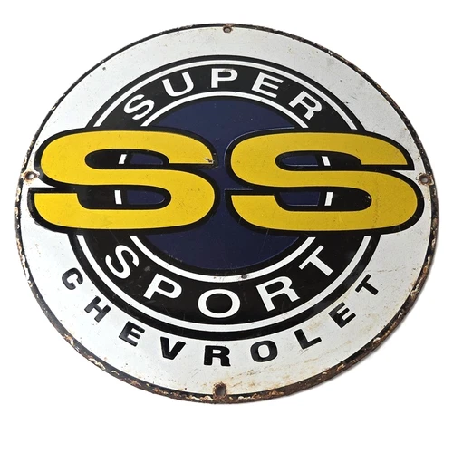 Vintage Chevrolet Sign - Super Sport SS Automobile Motor Gas Pump Porcelain Sign