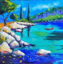 Tableau original de NOLAC – « Crique méditerranéenne » - 30x30 cm