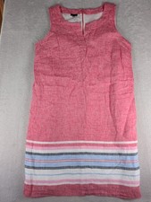 Talbots 100% Linen Sleeveless Shift Dress Size 14 Coral Seaside Stripe Back Zip