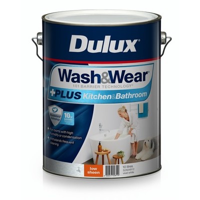 Dulux 10L Interior Paint Wash&Wear +PLUS Kitchen & Bathroom Low Sheen Vivid