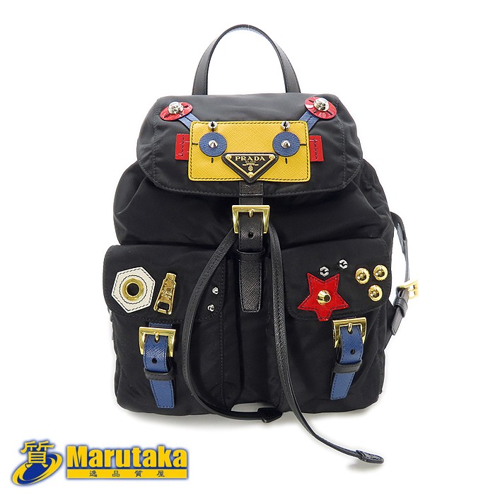Prada Backpack Rucksack Black 1BZ677 Tessuto Robot Triangle Plate G Card Include