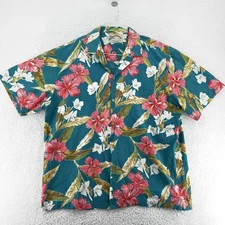 Vintage Paradise Found for LL Bean Shirt Mens Large Hawaiian Aloha Rayon Floral