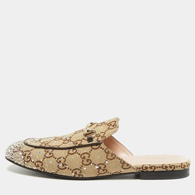 Gucci Princetown Size 40 Beige Canvas Crystal Embellished Mules | eBay