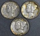 1945-PDS 10C MERCURY SILVER DIME 3 Coins Large S KM# 140 Grade:  VF+ A6652