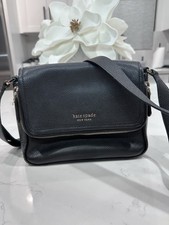 Kate Spade New York Black Pebbled Medium Crossbody, Silver Hardware, Zip