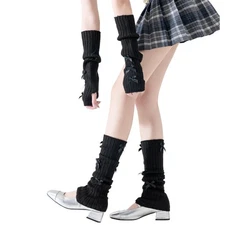 Womens Y2K Arm and Leg Warmers Knitted Lolita Fingerless Arm Sleeves harajuku...