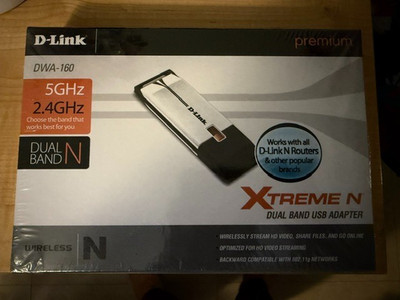 D-Link DWA-160 Xtreme N Dual Band USB Adapter Wireless N2.4GHz 5GHz 