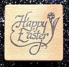 Vintage Rubber Stamp "Happy Easter with Lily" by Timeless Images 2 1/4 x 2 1/4