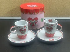 Plates & Espresso Cups Porcelain Pair ppd Love hearts Pattern