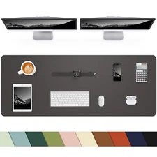 Leather Desk Pad Protector48"x 17"Desk Mat Large Mouse Pad Non-Slip PU Leathe...