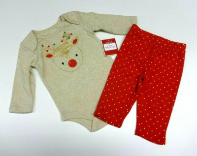 Baby Outfit  50 56 62 68 74 Weihnachten 2 teilig Langarmbody Hose Reh Mädchen