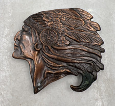 Vintage Copper Belt Buckle Native American Feather Headdress