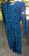 VTG 80s Adrianna Papell All Silk Animal Print Dress Sz 8 Drape Cutout Ruching 