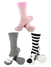 Women's Fuzzy Cozy Warm Cute Animal Home Bed Cabin Socks - 3 Pair Asst 25 