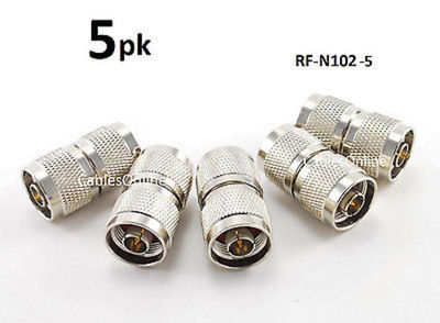 5-PACK N-Type Coax RF Adapter Connector Male/Male Coupler Gender Changer