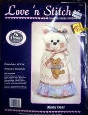 VTG. LOVE ’N STITCH BINDY BEAR COUNTED CROSS STITCH KIT 10X14 SEALED 1989 NOS