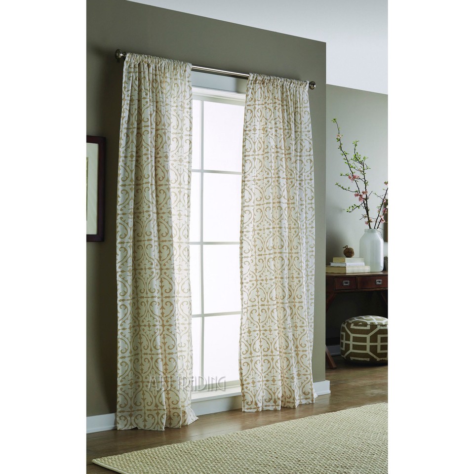 NEW Threshold One Window Panel Cream/White Flocked Scroll 54