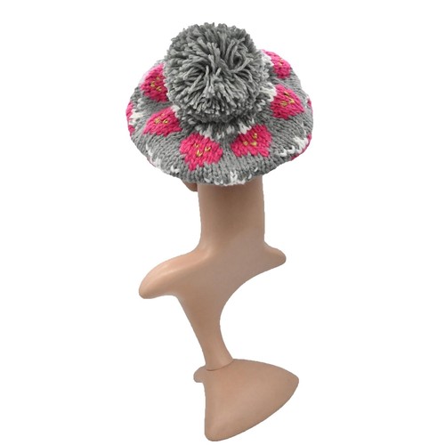 BomHCS Strawberry Hearts Knitted Beret Hat Pom Beanie Warm Women Handmade Caps - Picture 6 of 14