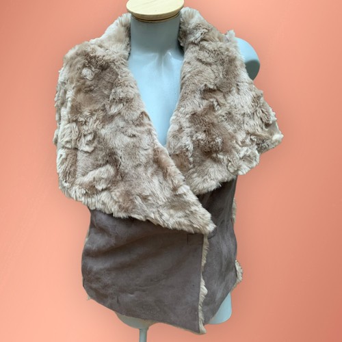 International Concepts INC Faux Fur Vest Suede Medium Brown Vegan Leather $129 - Picture 3 of 7