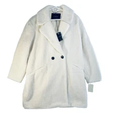 LUCKY BRAND Womens Faux Fur Shearling Button Up Long Teddy Coat White MSRP $225