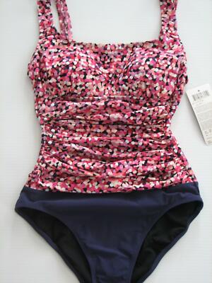 Profile by GOTTEX Swimsuit One Piece Tummy Toner Party Pink Purple Ruched 6
