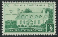 US stamp, Scott 1108- Gunston Hall Bicentennial, George Mason- MNH 3c 1958
