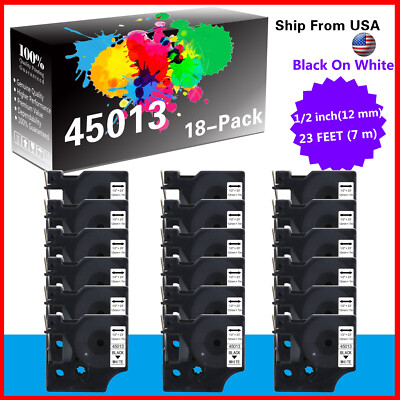 18PK Black on White 45013 Label Tape for DYMO LabelManager D1 360D 280 160