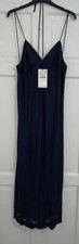 ZARA DARK ANTHRACITE V-NECK LONG STRAPPY SLIP DRESS WITH EMBROIDERED HEM M