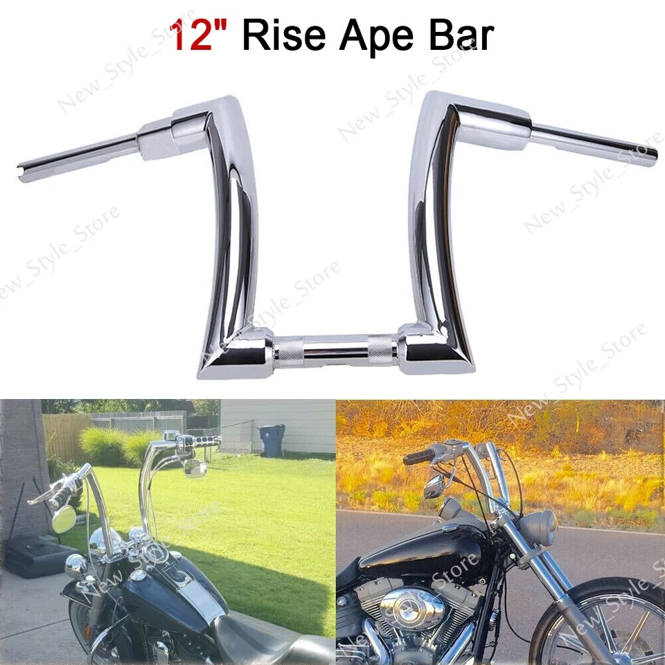 HANDLEBARS 12" RISE DNA MONSTER FAT APE 2'' HANGER BARS 1.25" FOR HARLEY Softail Foto 2 de 4