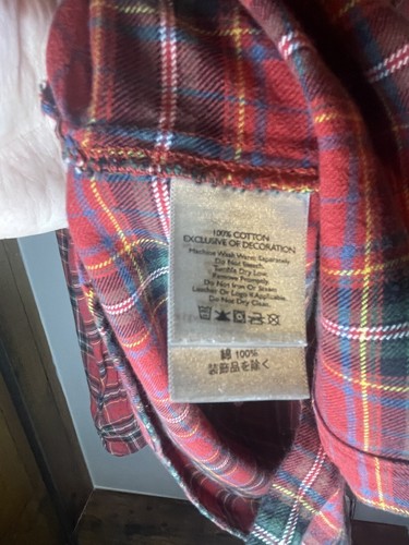 Eddie Bauer Sz XS Button Up Shirt Red Plaid Flannel Faux Leather Shoulder Patch - Picture 10 of 11