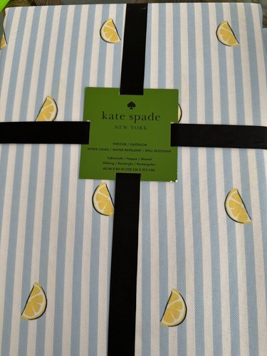 Kate Spade LEMONS on Blue & White Stripes 60 x 84" Tablecloth -- NWT