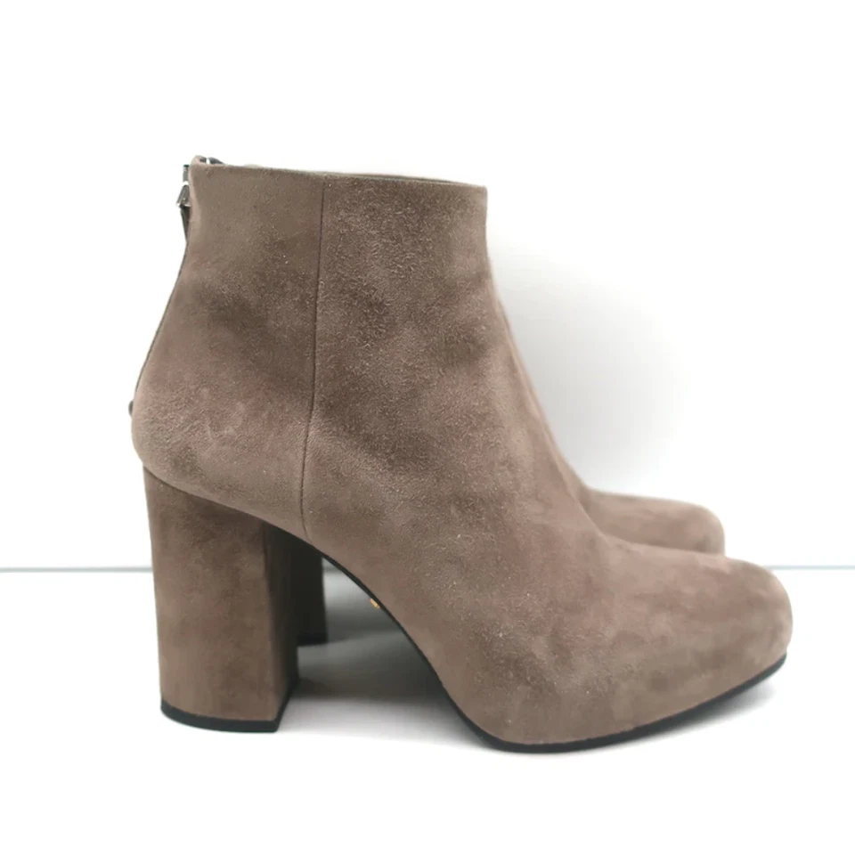 Prada Ankle Boots Taupe Suede Size 35 Hidden Platform Booties - Image 2 of 4