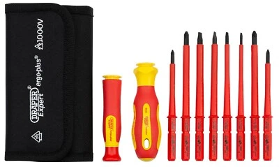 Draper 10 Piece VDE Insulated Interchangeable Blade Screwdriver Set in Tool Roll