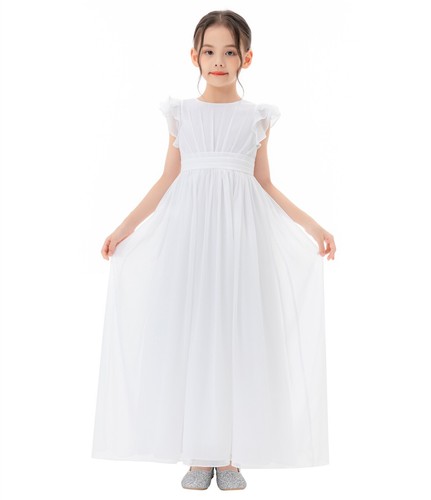 A-Line Scoop Neck Girls Dresses Chiffon Pleated Dress A-Line Flower Girl Dresses - Picture 37 of 43